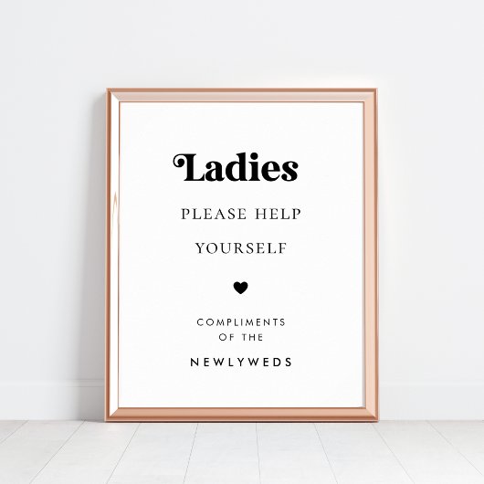 Retro Script Ladys Bathroom Basket Wedding Zeichen Poster
