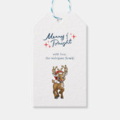 Retro Script Merry & Bright Christmas Reindeer Geschenkanhänger (Vorderseite)