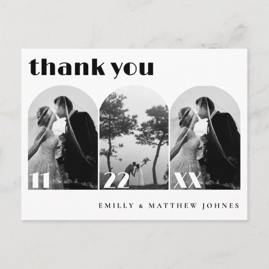 Retro Script Modern Arch 3 Foto Wedding Vielen Dan Postkarte (Vorderseite)