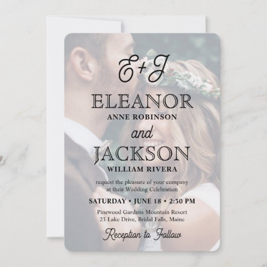 Retro Script Monogram Elegant 2 Foto Hochzeit Einladung (Vorderseite)