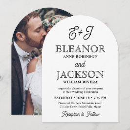 Retro Script Monogram Elegant Arched Foto Wedding Einladung