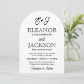 Retro Script Monogram Elegant Arched Foto Wedding Einladung (Stehend Vorderseite)