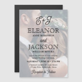 Retro Script Monogram Elegant Foto Hochzeit Magneteinladung (Vorne/Hinten)