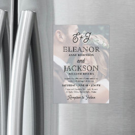 Retro Script Monogram Elegant Foto Hochzeit Magneteinladung