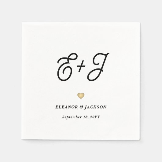 Retro Script Monogram Elegant Minimalistisch Hochz Serviette (Vorderseite)