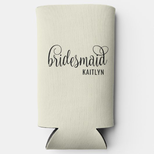 Retro Script Natural und Black Bridesmaid Selters Dosenkühler (Vorderseite)