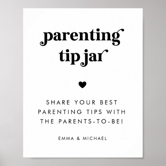 Retro Script Parenting Tip Jar Baby Duschzeichen Poster (Vorne)