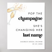 Retro Script-Pop Champagne Brautparty-Zeichen Poster (Vorne)