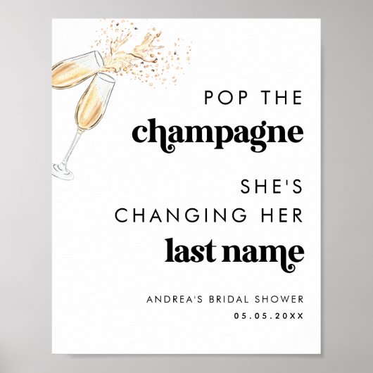 Retro Script-Pop Champagne Brautparty-Zeichen Poster (Vorne)