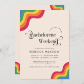 Retro Script & Rainbow Farbiger Junggeselinnen-Abs Einladung (Vorne/Hinten)