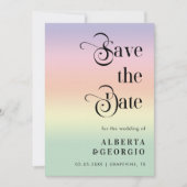 Retro Script Rainbow LGBTQ Foto Gay Pride Hochzeit Save The Date (Vorderseite)