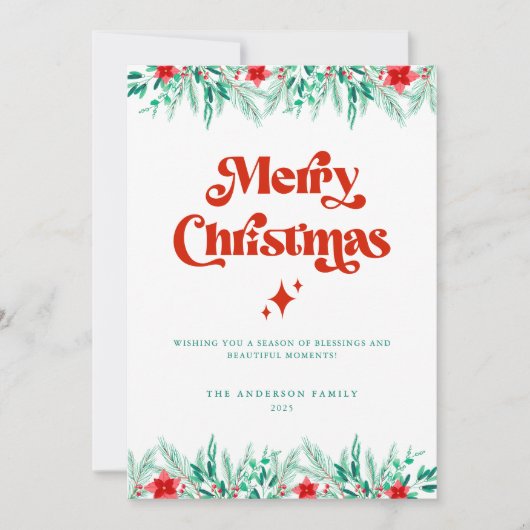 Retro Script Red & Green Frohe Weihnachten (Vorderseite)