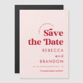 Retro Script Red & Pink Typografy Simple Wedding Magneteinladung (Vorne/Hinten)