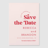 Retro Script Red & Pink Typografy Simple Wedding Magneteinladung (Vorderseite)
