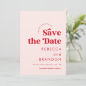 Retro Script Red & Pink Typografy Simple Wedding Save The Date (Stehend Vorderseite)