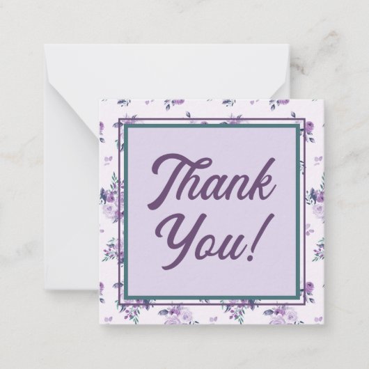 Retro-Script-Schriftart mit Lila Floral Vielen Dan Mitteilungskarte (Vorderseite)