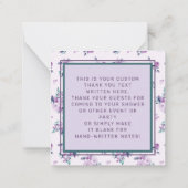 Retro-Script-Schriftart mit Lila Floral Vielen Dan Mitteilungskarte (Rückseite)