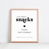 Retro Script Spate Night Snacks Heart Wedding Sign Poster