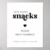 Retro Script Spate Night Snacks Heart Wedding Sign Poster (Vorne)