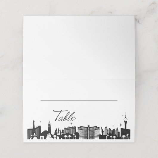 Retro Script Table Las Vegas Skyline Platzkarte (Außenseite Aufgefaltet)