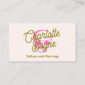 Retro Script Tattoo Artist Pink Skull Visitenkarte (Vorderseite)