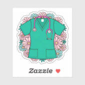 Retro Scrub Tope mit Blume Aufkleber (Blatt)