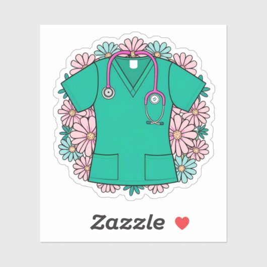 Retro Scrub Tope mit Blume Aufkleber (Blatt)