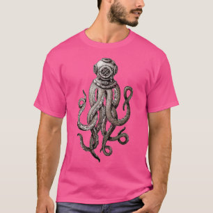 Retro SCUBA Diver Weiß Octopus Design Octopus Hel T-Shirt