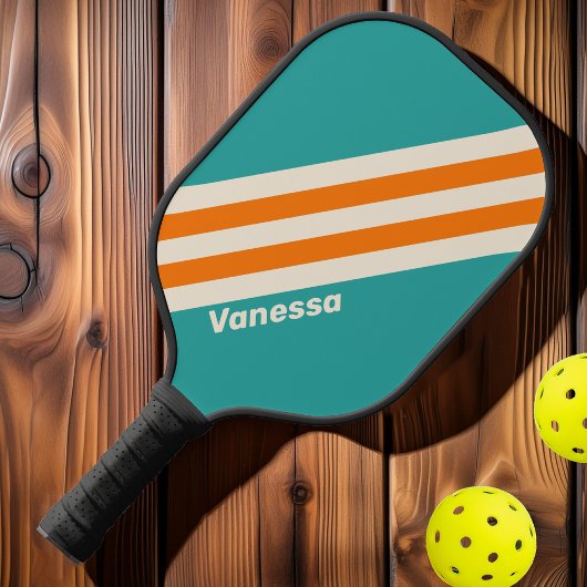 Retro Sea Breeze Vibe Streifen mit Name Pickleball Schläger
