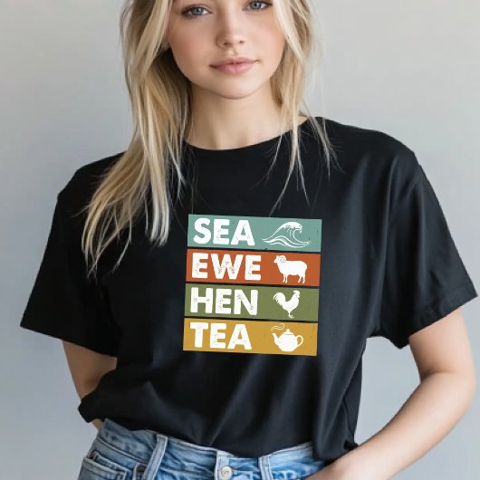 Retro Sea Ewe Hen Tea Funny Joke Men Women T-Shirt