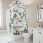 Retro seamless tropical island pattern on light be duschvorhang (Beispiel)