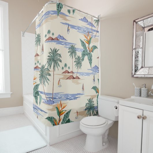 Retro seamless tropical island pattern on light be duschvorhang (Beispiel)