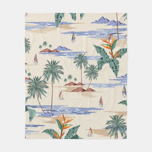 Retro seamless tropical island Pattern on light be Fleecedecke (Vorderseite)