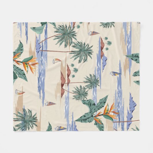 Retro seamless tropical island Pattern on light be Fleecedecke (Vorderseite (Horizontal))