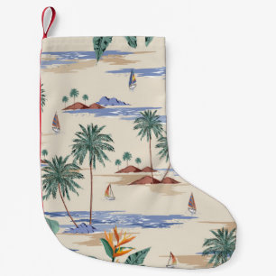 Retro seamless tropical island Pattern on light be Kleiner Weihnachtsstrumpf