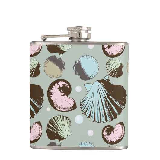 Retro Seashell-Muster Flachmann (Vorderseite)