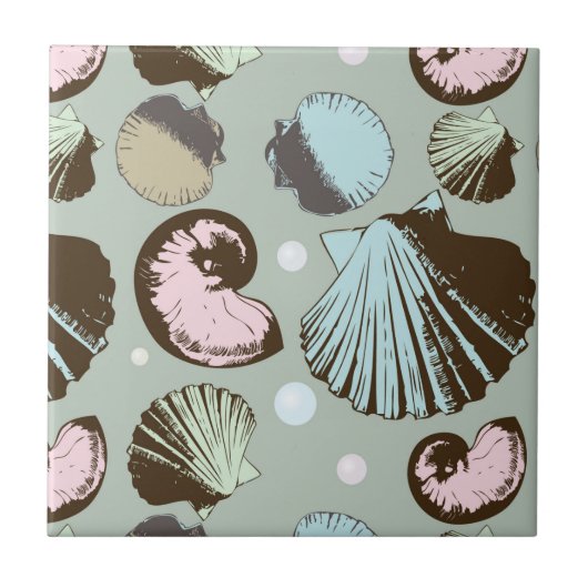 Retro Seashell-Muster Fliese (Vorderseite)