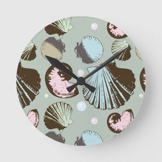 Retro Seashell Muster Runde Wanduhr (Vorderseite)