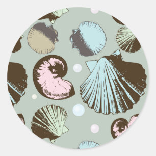 Retro Seashell Muster Runder Aufkleber