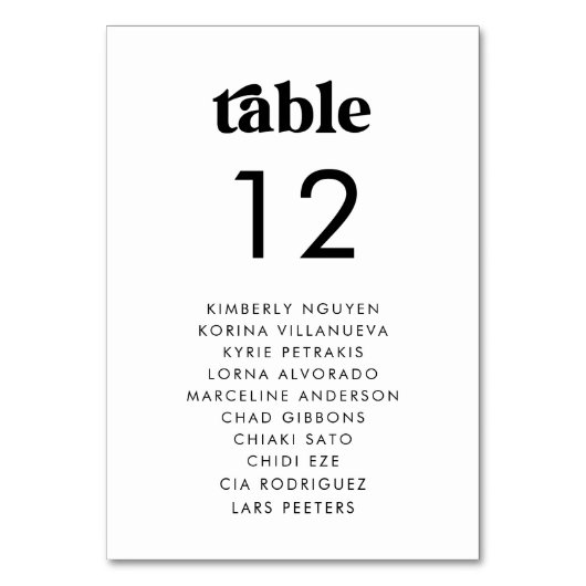 Retro-Seating Chart Guest Names Minimalistische Ho Tischnummer (Rückseite)