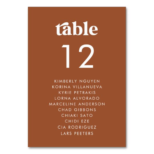 Retro-Seating Chart Guest Names Minimalistische Ho Tischnummer (Vorderseite)