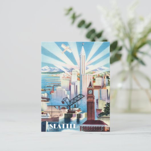 Retro Seattle Postkarte (Stehend Vorderseite)