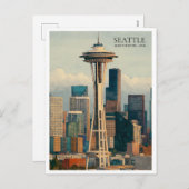Retro Seattle Skyline Watercolor Karte (Vorne/Hinten)