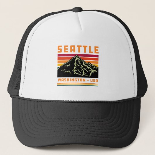 Retro Seattle Washington Staat Souvenir Mountain Truckerkappe (Vorderseite)