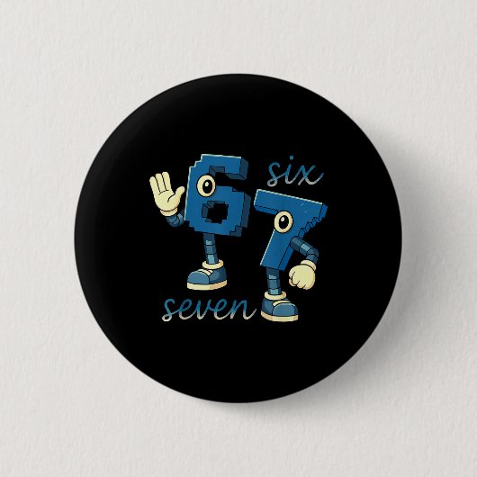 Retro Sechs Sieben Zahl Meme Brainrot Geschenk für Button (Vorderseite)