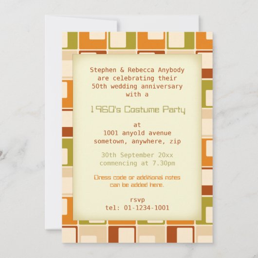Retro Sechziger-Quadrat-Muster personalisiert Einladung (Rückseite)