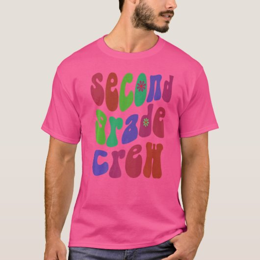 Retro Second Grade Crew Hallo 2. Gr Pink T-Shirt (Vorderseite)