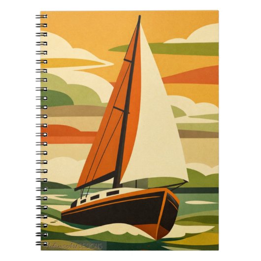 Retro-Segelboot-Sonnenuntergangsreise Notizblock (Vorderseite)