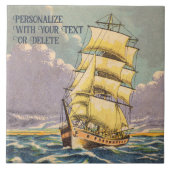Retro Segelschiff Seaman Nautical Zeichnend Fliese (Vorderseite)