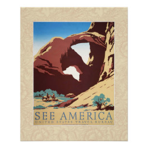 Retro-Sehen-Amerika-Western-Cowboys-Wüste-Bogen-WP Poster